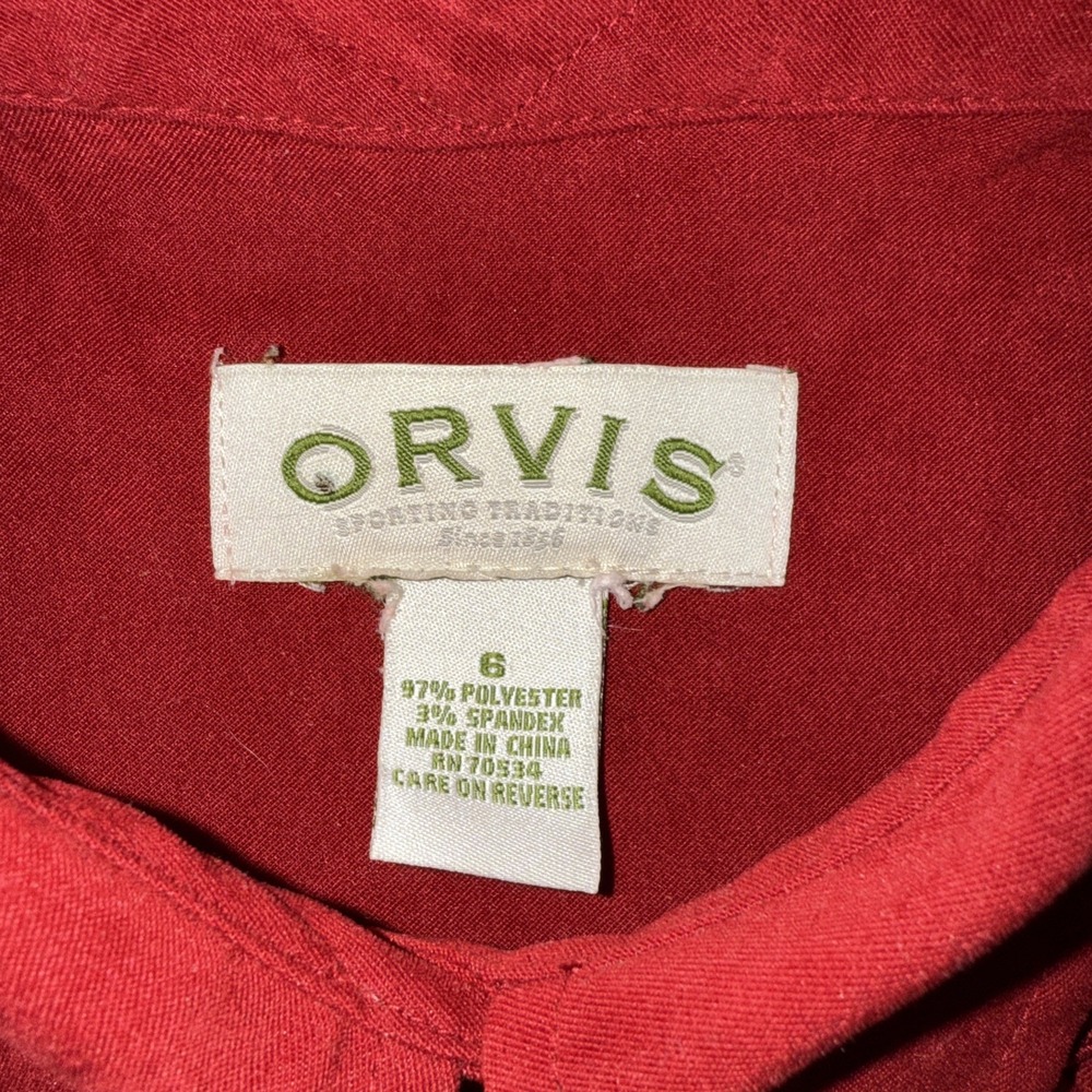 Orvis Tuxedo Ruffle Blouse Sz 6 Sueded Polyester Button Up Rodeo Red - Picture 3 of 10